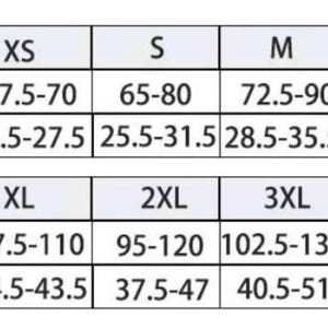 Op de afbeelding: Een maattabel met afmetingen in inches en centimeters. Maten vari&euml;ren van XS tot 4XL. De tabel toont een bereik van 57,5 tot 140 cm en 22,5 tot 55 inch.