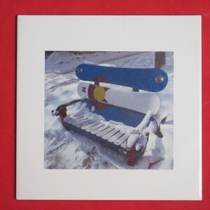 Colorado Snowboard Bench - Photo to Tile Transfer.  Ski resort art, mountain art, rustic decor, snowboard art.