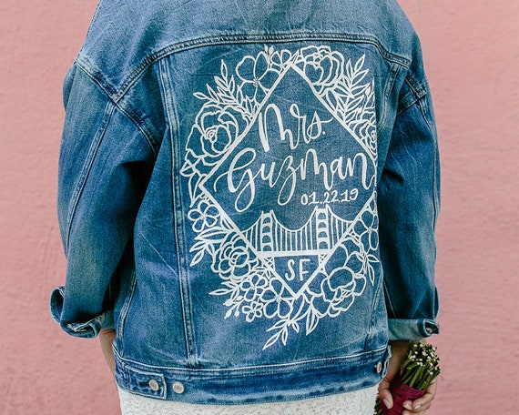 Flower Diamond Boarder Mrs Denim Jacket Custom Painted | Etsy