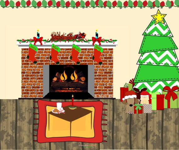 Christmas Fireplace Scene Digital Stamp Etsy