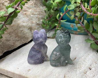 Fluorite Animal Cat 2.2 Premium Green Purple Gemstone Genuine Crystal Feline Carving Figurine Deluxe Kitty P01 Fluorite Animal Cat 2.2 Premium Green Purple Gemstone Genuine Crystal Feline Carving Figurine Deluxe Kitty P01
