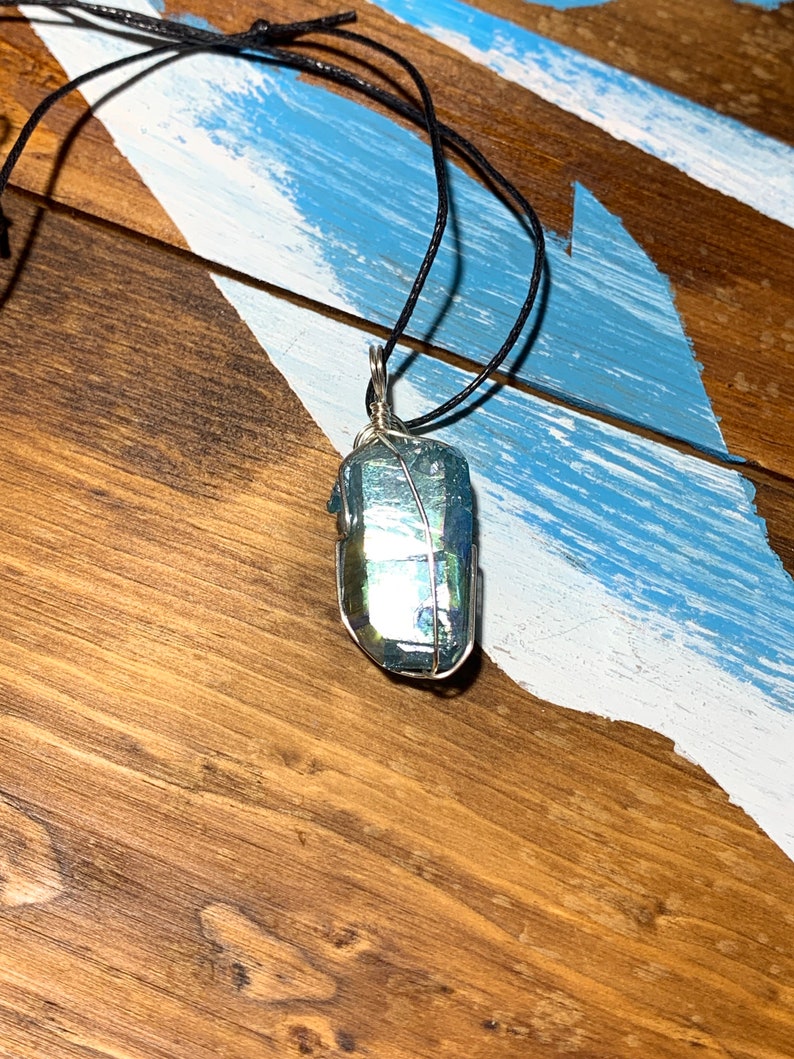 Aqua Aura Wire Wrapped Necklace HOT-0182