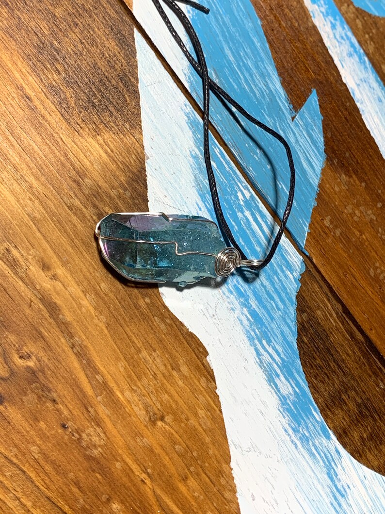 Aqua Aura Wire Wrapped Necklace HOT-0182