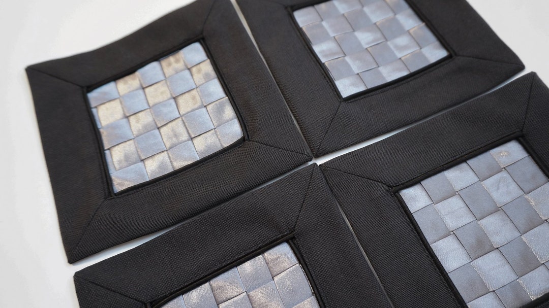 Satin-grey Ribbon Woven Thick Coasters With Elegant Linen Finishing and ...