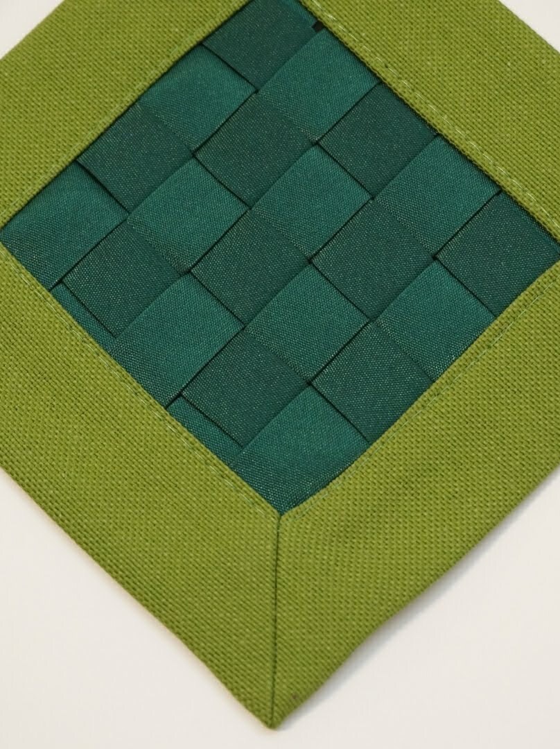 Dazzling Ribbon Woven Coasters in Deep Shiny Green With Thick Linen ...