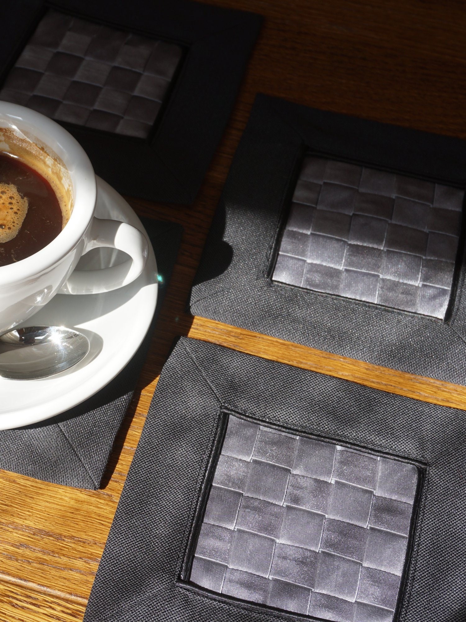 Satin-grey Ribbon Woven Thick Coasters With Elegant Linen | Etsy