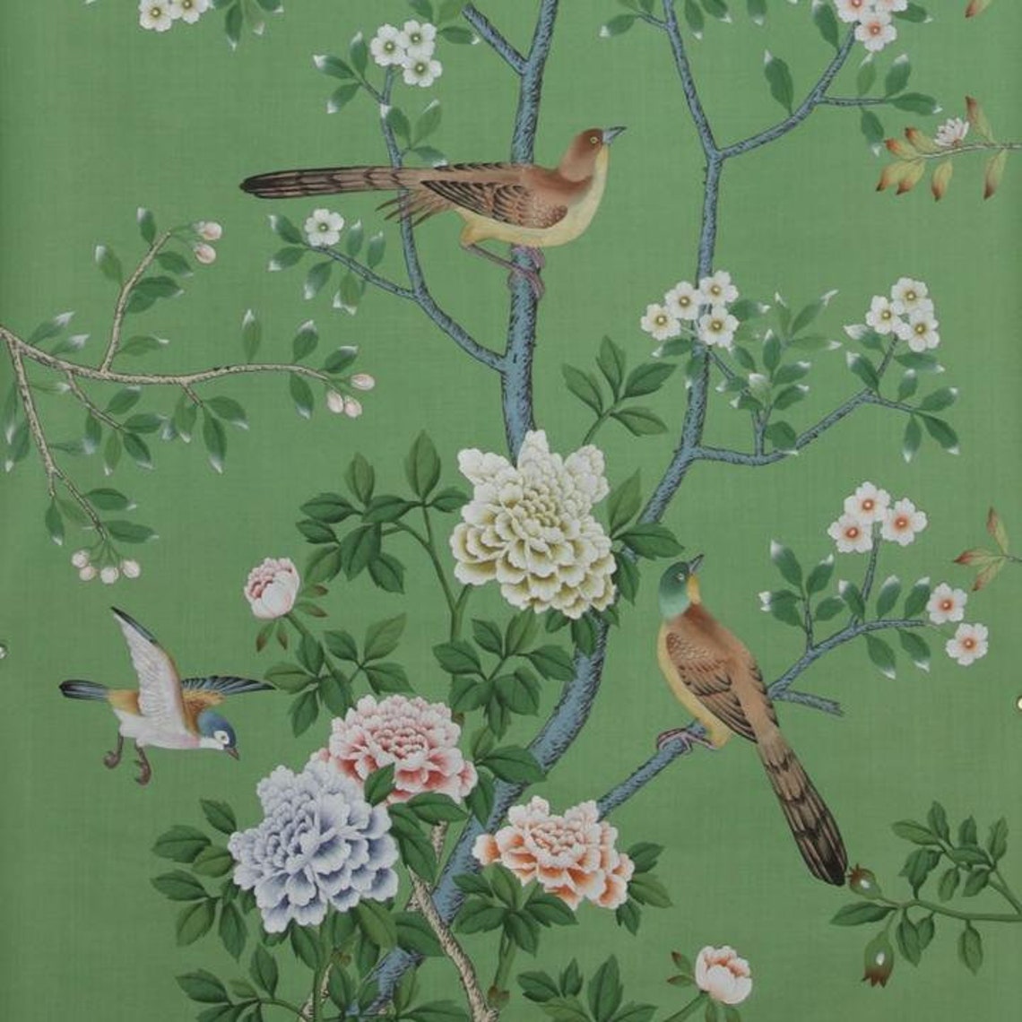Emerald Greensample for Chinoiserie Handpainted Wallpaper on Etsy