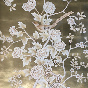Chinoiserie Wallpaper, Hand Painted Gold Metallic Wallpaper Chinoiserie ...