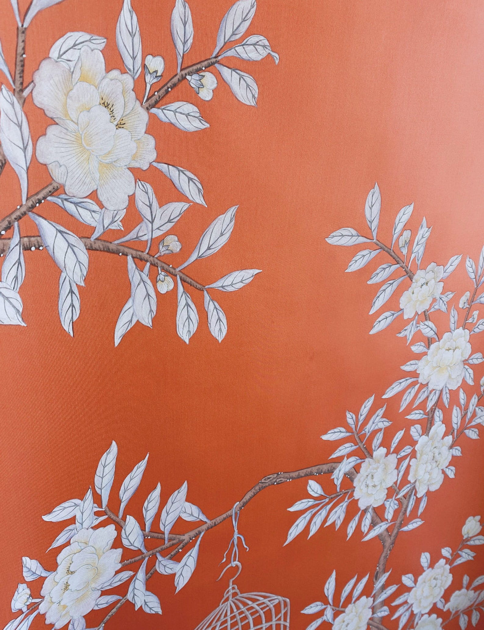 Orange Red Chinoiserie Wallpaperoriental Hand-painted | Etsy