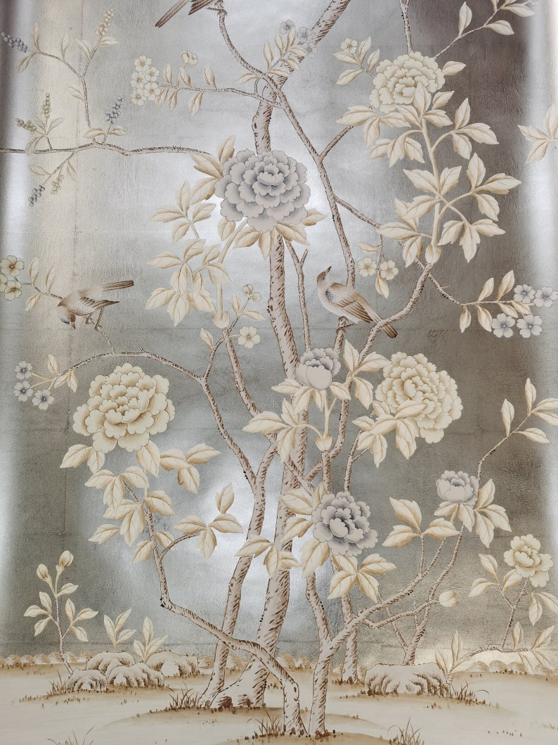 Chinoiserie Wallpaper Metallic Leaf Fragrance Garden - Etsy