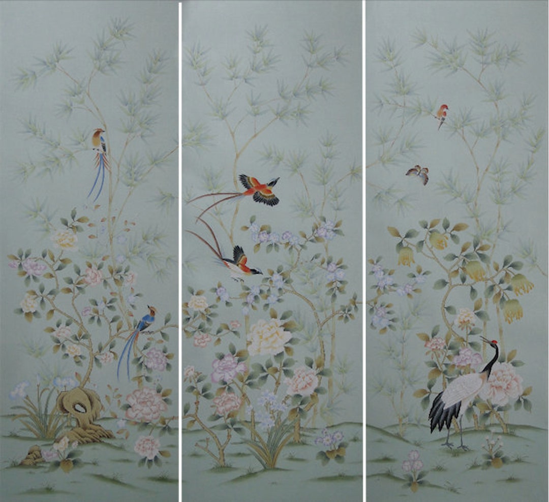 36 96 chinoiserie Wallpaperhandpainted Etsy