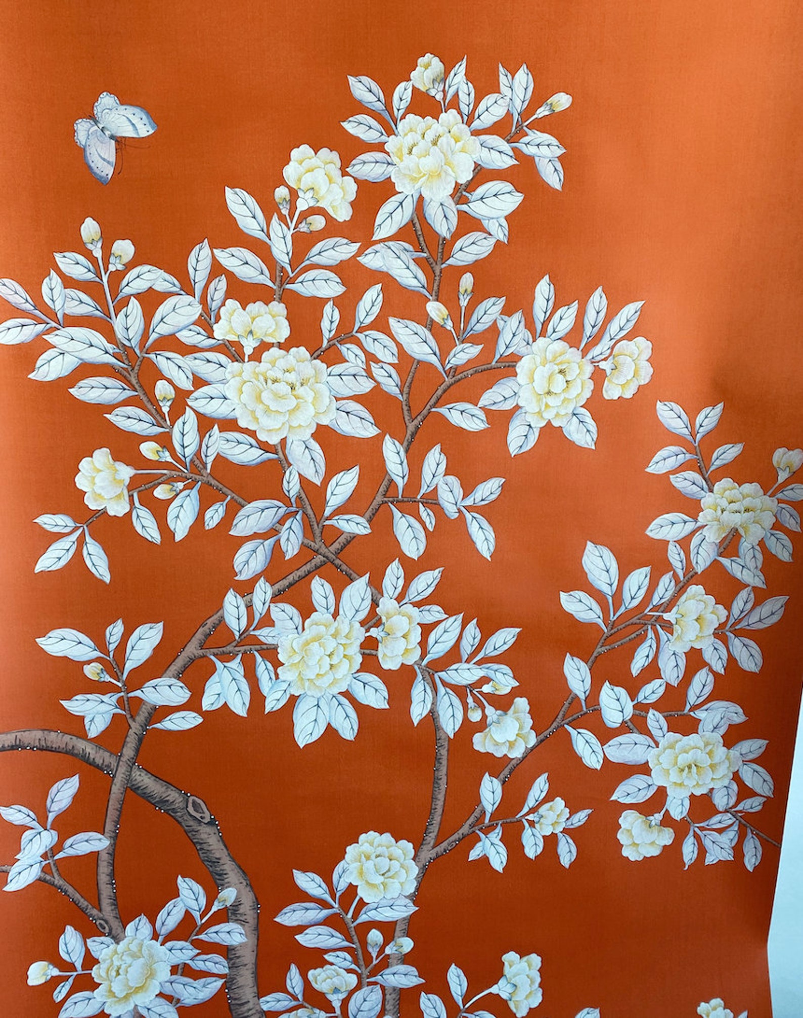 Orange Red Chinoiserie Wallpaperoriental Hand-painted | Etsy