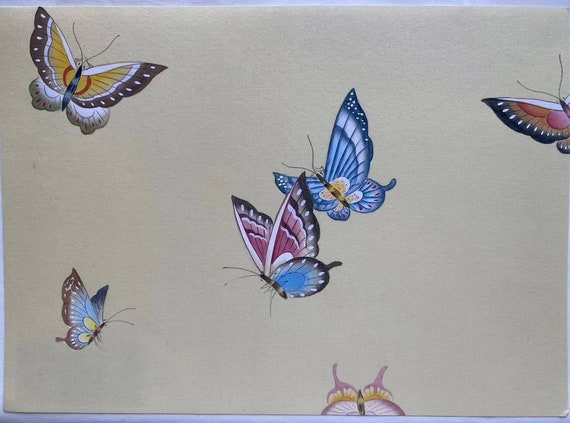 Butterflies Wallpaper Hand Painted Wallpaper on Yellow Ground - Etsy
