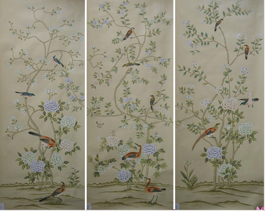Chinoiserie Handpainted Silk Wallpaper - Etsy