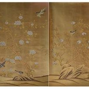 Chinoiserie wallpaper --hand painted gold metallic wallpaper - Chinoiserie hand painted wallpaper on gold