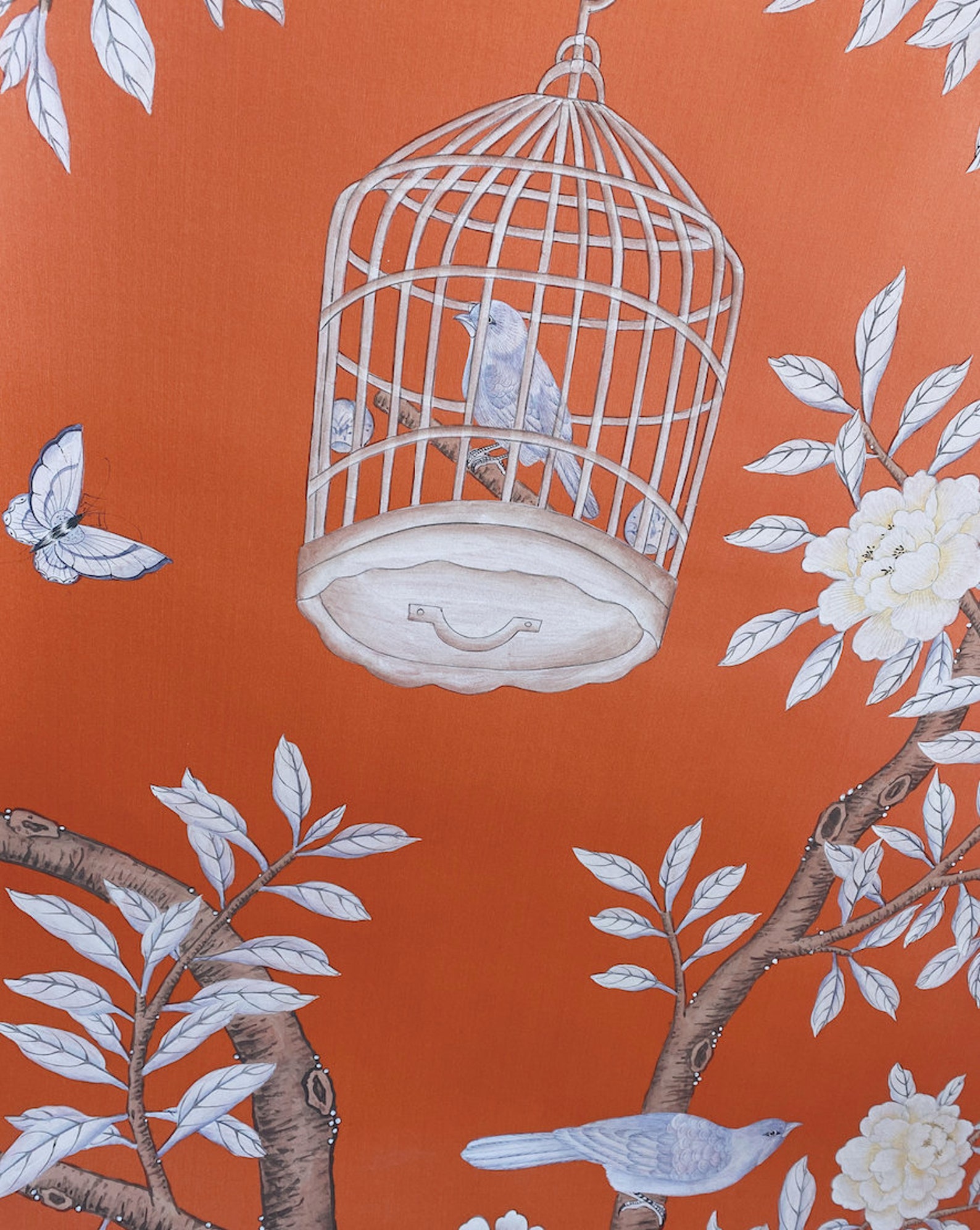 Orange Red Chinoiserie Wallpaperoriental Hand-painted | Etsy