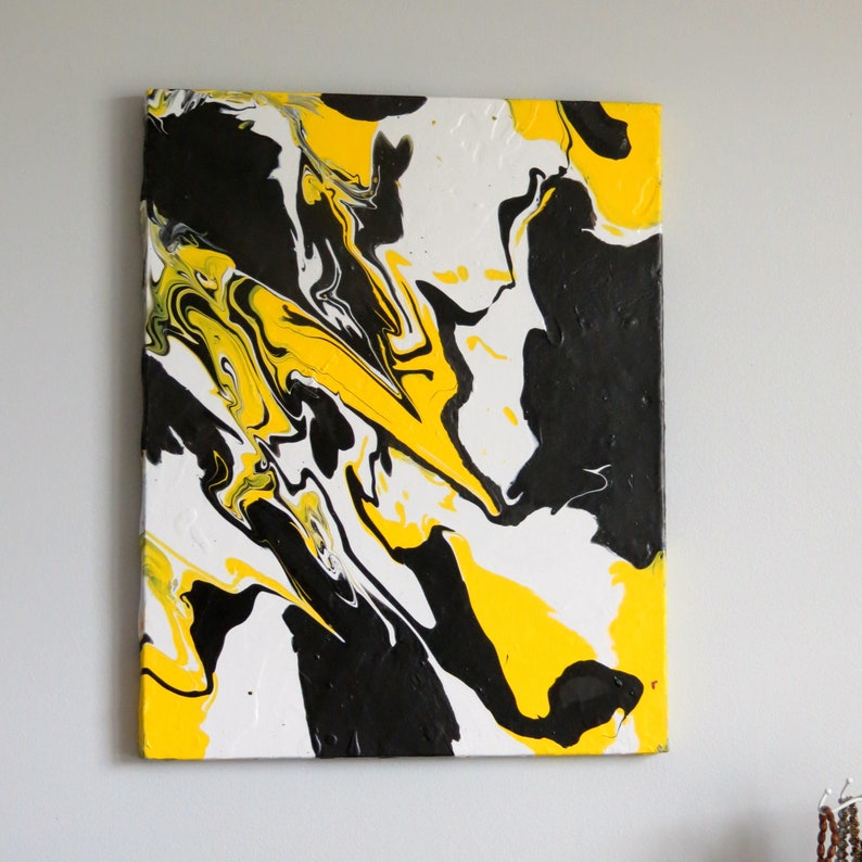 Original Abstract Painting Yellow & Black Acrylic Fluid Art on Etsy