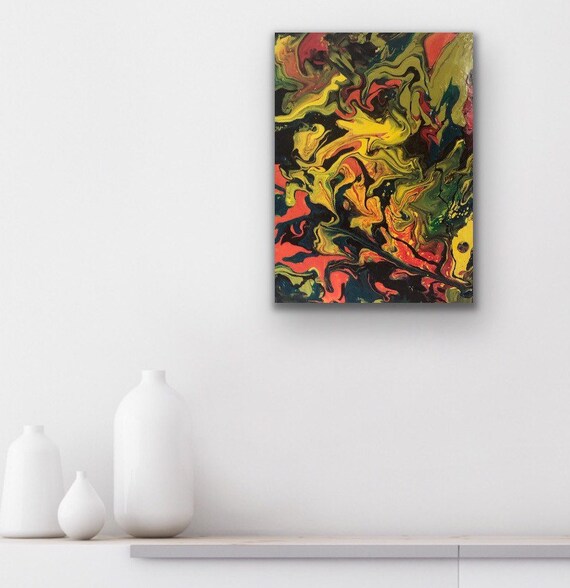 Abstract Painting On 12 X 16 Canvas Small Yellow Fluid Wall Etsy