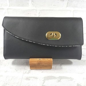 Cartera grande o clutch: cartera para mujer de piel sintética negra con cierre giratorio, de algodón con estampado de leopardo