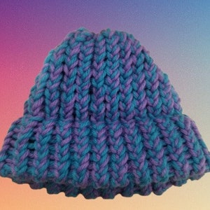 Blue and Purple Doll Beanie Hat with Brim
