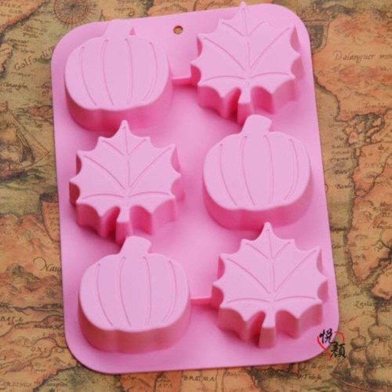 6-cavity Pumpkin Leaves Cake Mold Floral Flexible Silicone Mould For Candy Chocolate Soap