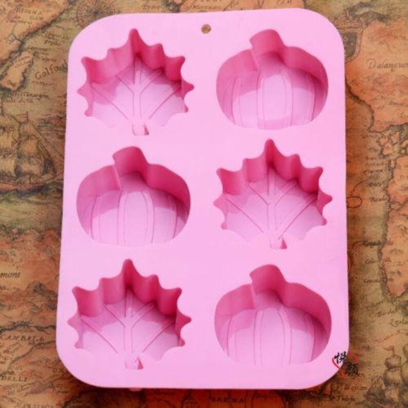 6-cavity Pumpkin Leaves Cake Mold Floral Flexible Silicone Mould For Candy Chocolate Soap