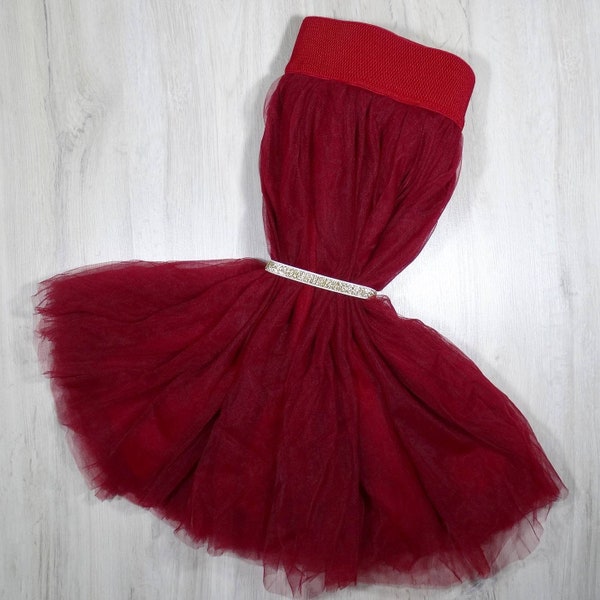 Voller Rock für Frauen Marsala Tüllrock unter dem Knie Hochzeit Braut Brautjungfer Rock Bordo Tutu Rock Dunkelrot Frau Kleid Burgundy Log Rock