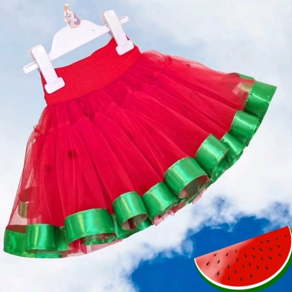 Robe pastèque rouge Tutu moelleux rouge pour bébé fille Anniversaire tout-petits Ensemble fraise Jupe évasée rouge et verte Jupe tutu de ballet Tenue de fête de fruits