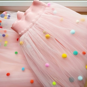 Full tulle skirt woman Pink bridesmaids tutu Skirt with pom poms Fluffy tulle marriage dress Multicolor floor tutu skirt Hen party costume
