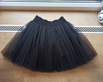 Black midi tulle full skirt  Woman dark grey tulle dress Tutu adult funeral skirt  Halloween woman costume Rock star woman knee gothic skirt