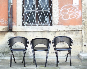 Midcentury Italian Postmodern Black Steel  Mesh Dining Chair