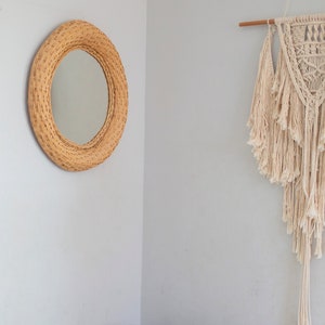 Round wall rattan mirror, Bohemian mirror, Rattan Wall Mirror, Round wide wicker mirror image 1