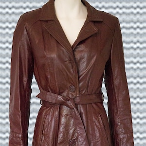 Leather Belted Trench Coat Vintage 70's / Burgundy Leather - Etsy