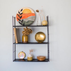 Metal Wall Shelf, Vintage Shelves black lacquered metal, Iron Shelving Brackets, Modular wall shelving, String