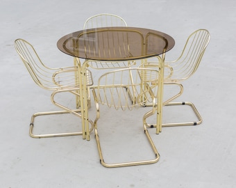 Gastone Rinaldi Estilo Vidrio ahumado Mesa y silla Juego de silla