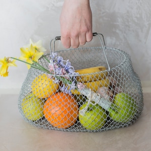 Wire basket, Vintage wire basket, Folding basket, Vintage shopping bag, Market basket, Fruit basket, Vegetables basket