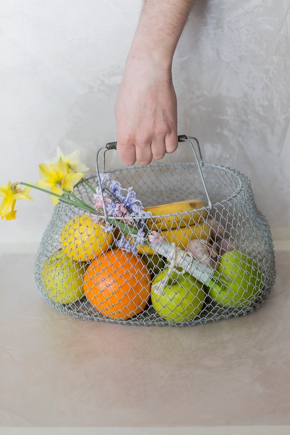 Wire basket, Vintage wire basket, Folding basket, Vin… Gem