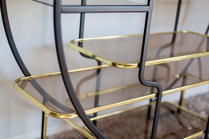 Hollywood Regency Brass Glass Round Shelf 1970s image 6