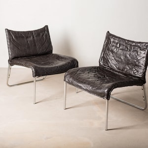 Mid-Century Scandinavian Black Patchwork Leather Lounge Chair from Ikea, 1980s