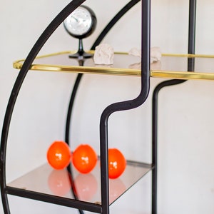Hollywood Regency Brass Glass Round Shelf 1970s image 8