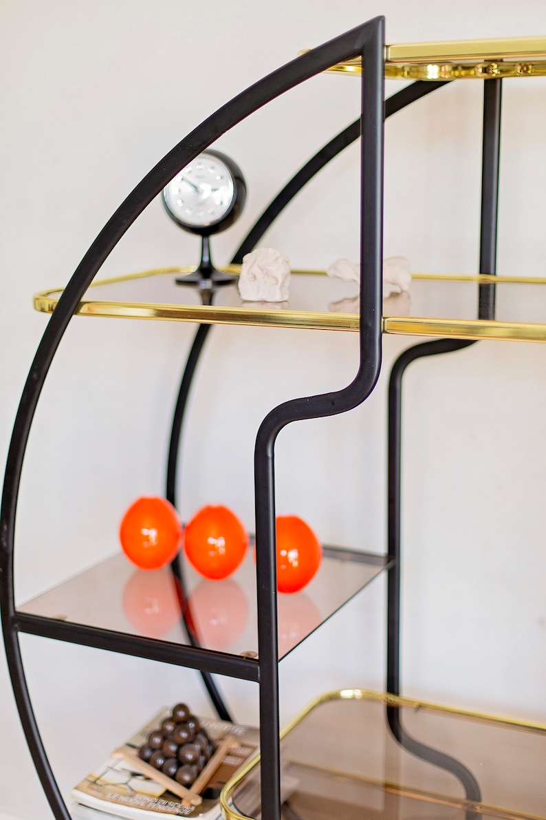 Hollywood Regency Brass Glass Round Shelf 1970s image 8