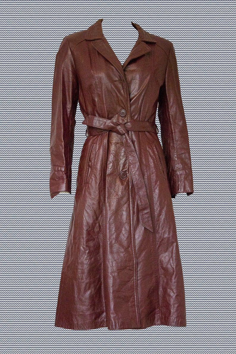 Leather Belted Trench Coat Vintage 70's / Burgundy Leather - Etsy