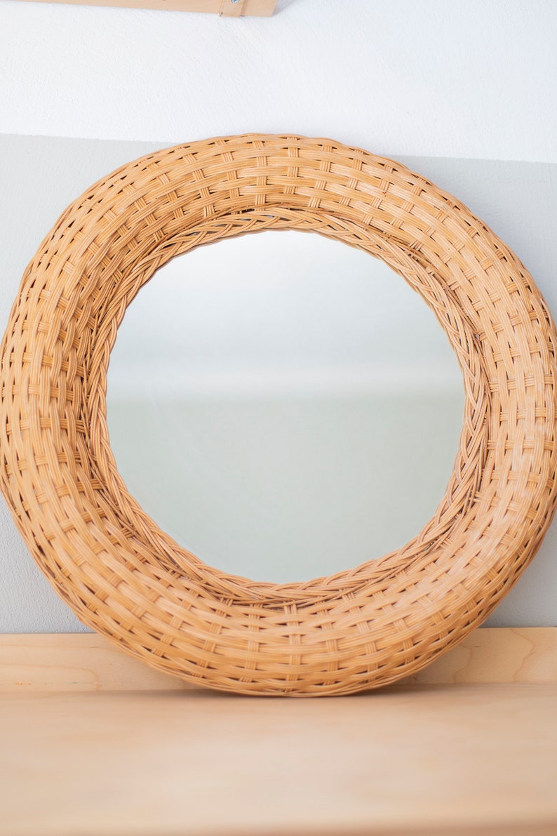 Round wall rattan mirror, Bohemian mirror, Rattan Wall Mirror, Round wide wicker mirror image 4