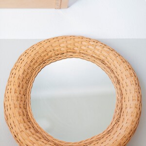 Round wall rattan mirror, Bohemian mirror, Rattan Wall Mirror, Round wide wicker mirror image 2