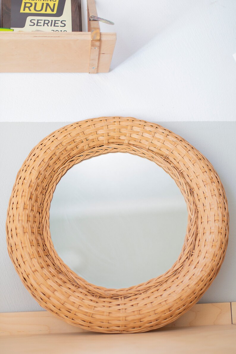 Round wall rattan mirror, Bohemian mirror, Rattan Wall Mirror, Round wide wicker mirror image 2