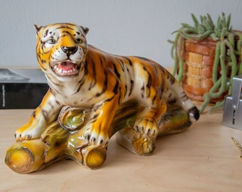 Hand Painted Ceramic Tiger Statue - Made in Italy