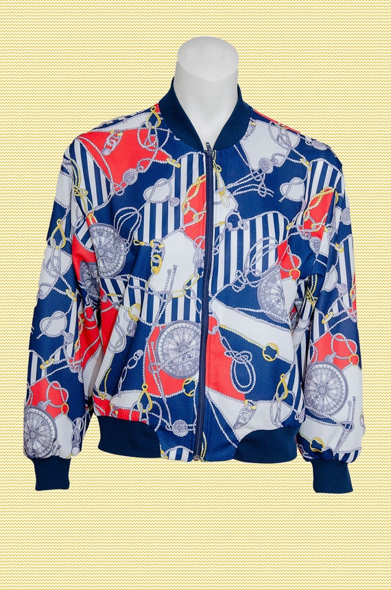 Bomber Vintage Baroque Jacket Marine Print , Vinta