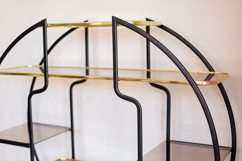 Hollywood Regency Brass Glass Round Shelf 1970s image 9