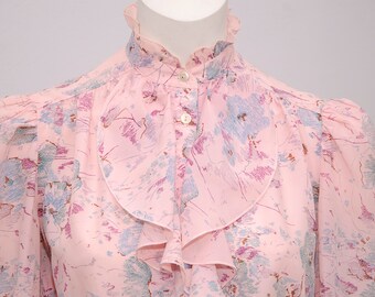 Gentle Retro Floral Women&#39;s Suit With Puffy Sleeves And Jabot Made In Bulgaria