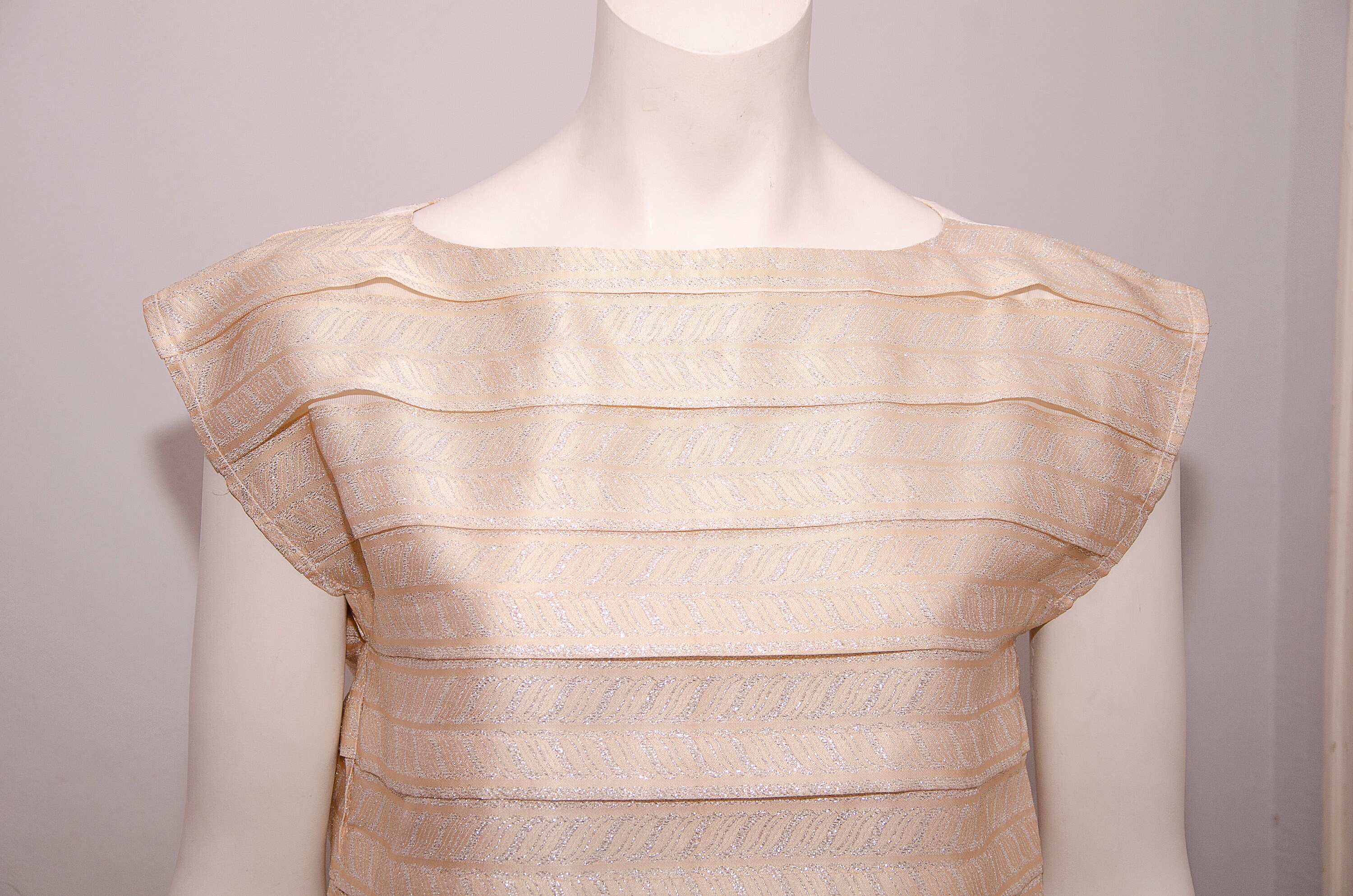Vintage Pleated Front Top: Cappuccino & Silver, Fits M